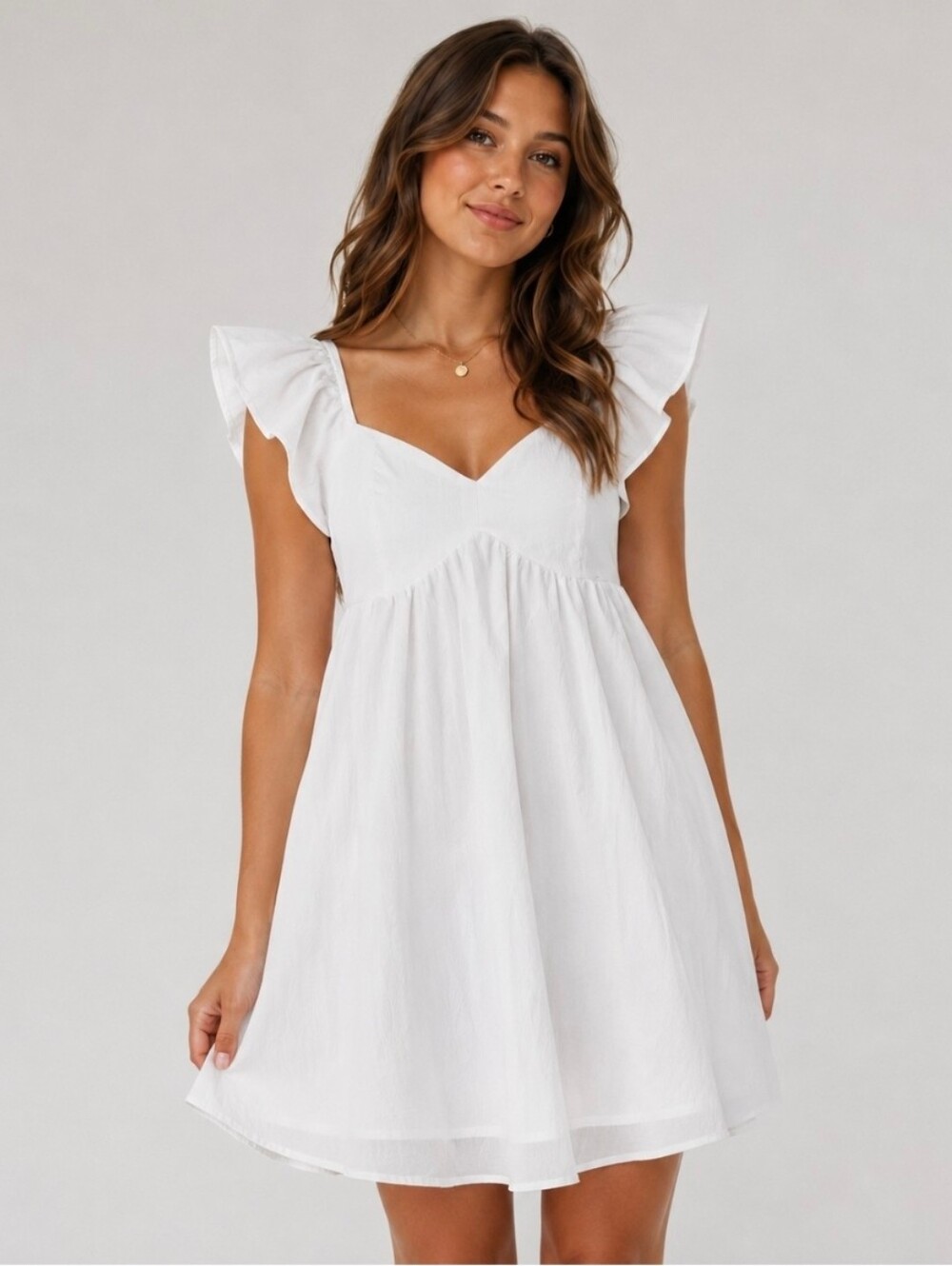 White Dress Size L Large Off Shoudler Ruffle Flowy Casual Wear Open Back Bow Tie